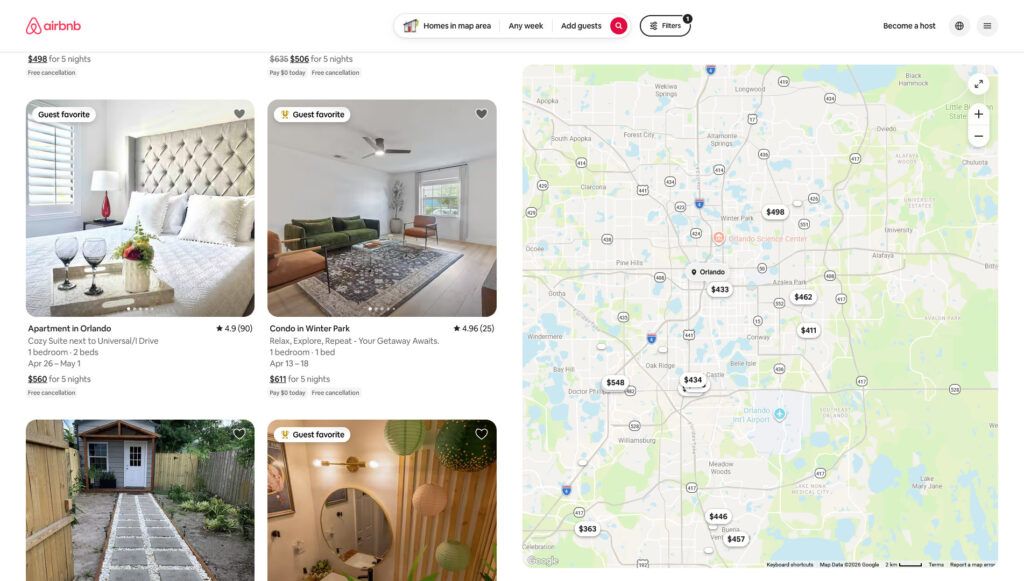 Airbnb search - Orlando properties